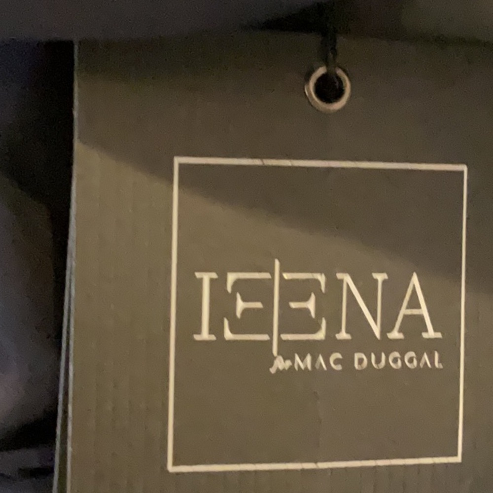 Ieena for Mac Duggal -Navy Foldover Off the Shoulder Slit Gown - Picture 9 of 14